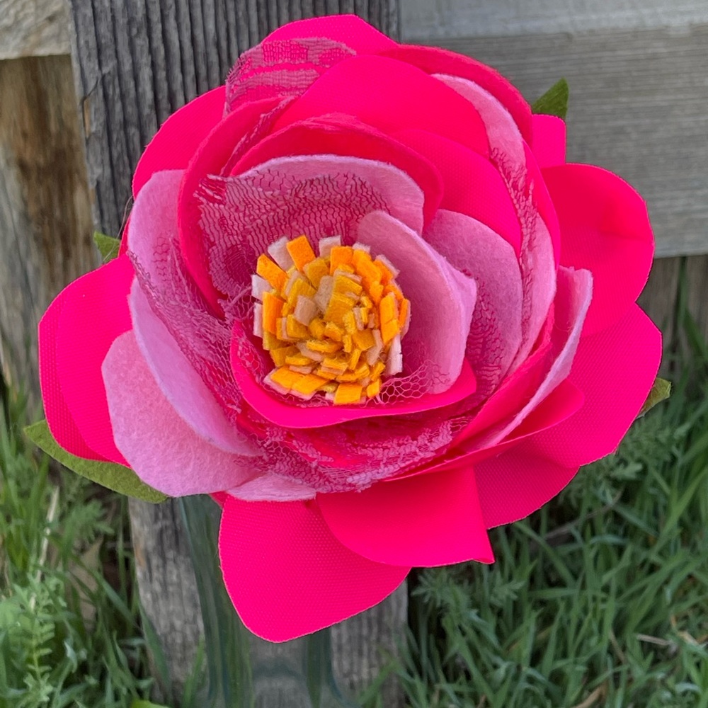 Camellia Handmade Fabric Hot Pink Lace Flowers Custom By the Steam RECREATION